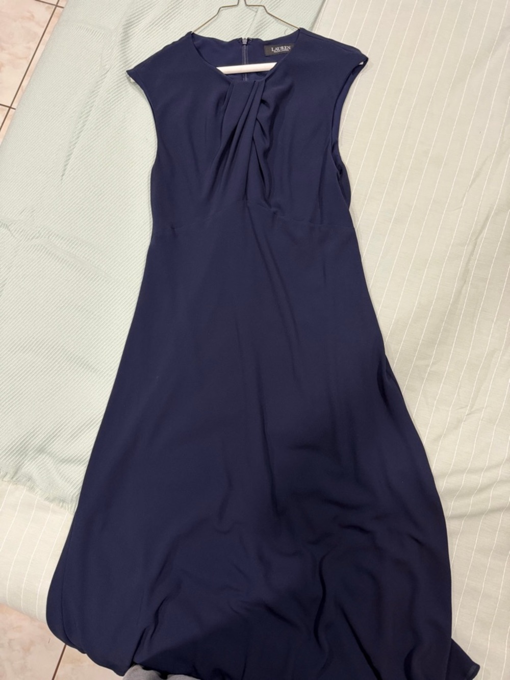 Ralph Lauren Navy Sleeveless A-Line Midi Dress with Front Twist